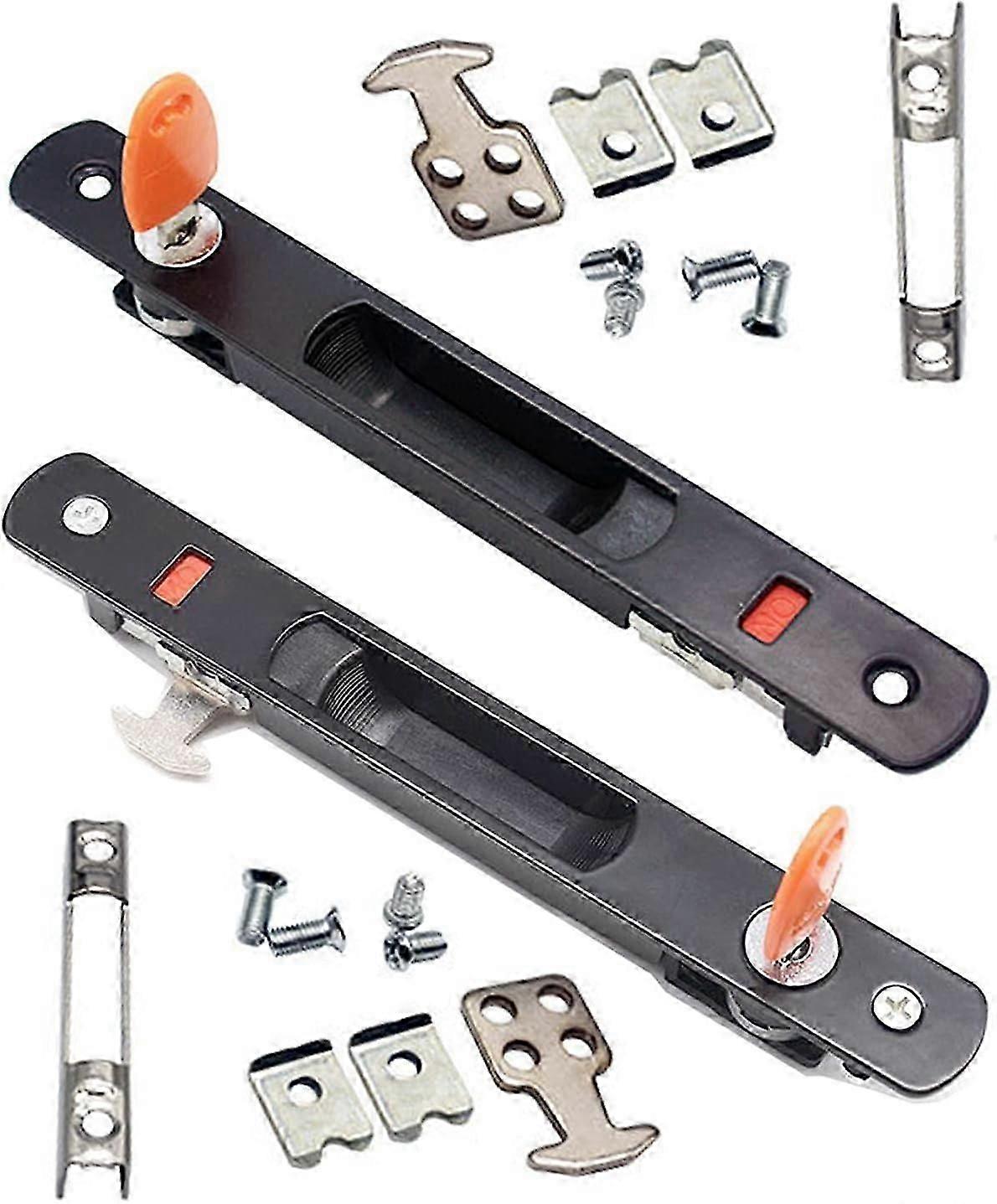 Sliding Door Lock, Set of 2 Sliding Glass Door Handle, Flush Mount, Invisible Handle Black