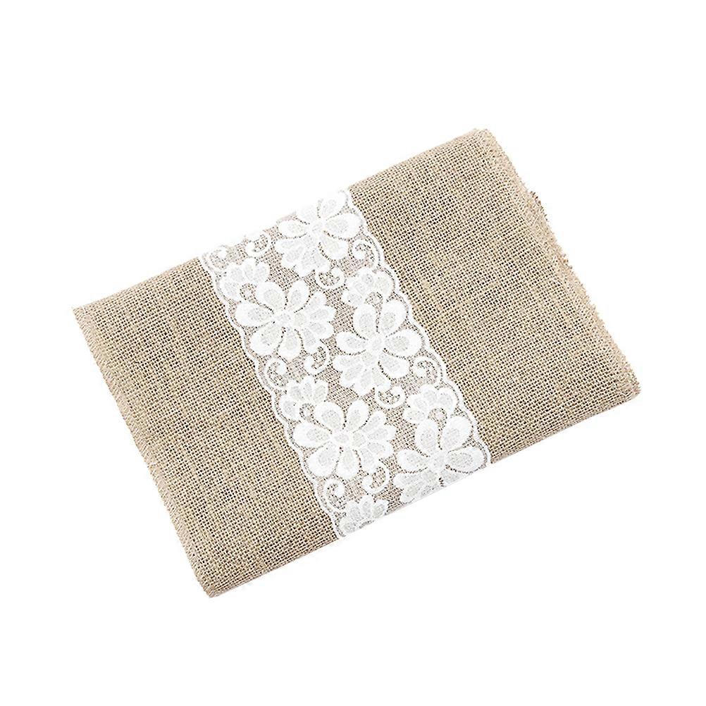 Khaki Jute Lace Tablecloth with Romantic Floral Pattern for Wedding Party Decoration 30x245cm