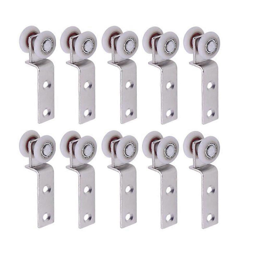 10Pcs Bend Pipe Metal Pulley Block with Two Plastic Wheel for Sliding Door Cabinet