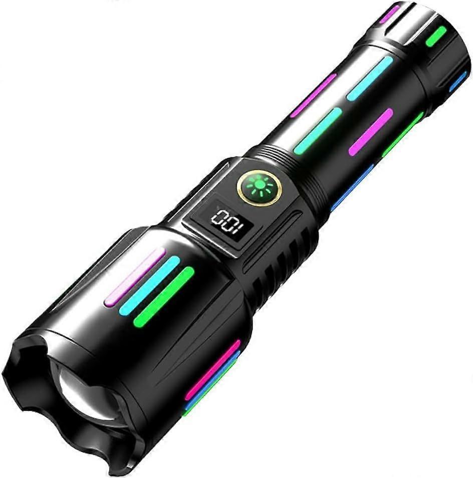 Rechargeable LED Flashlight, Tactical, 5 Modes, Zoomable, IP67 Waterproof, for Camping/Home, Black(Black)
