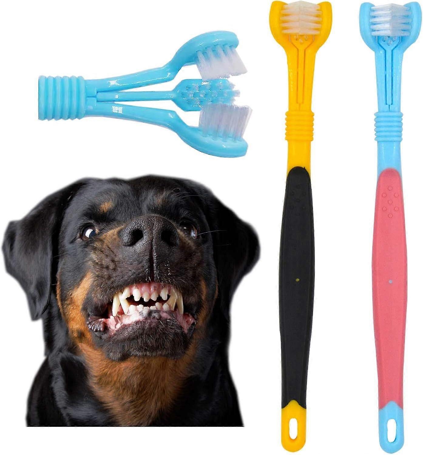 Dog Toothbrushs, 2pcs Three Sided Design for Easy Teeth Cleaning