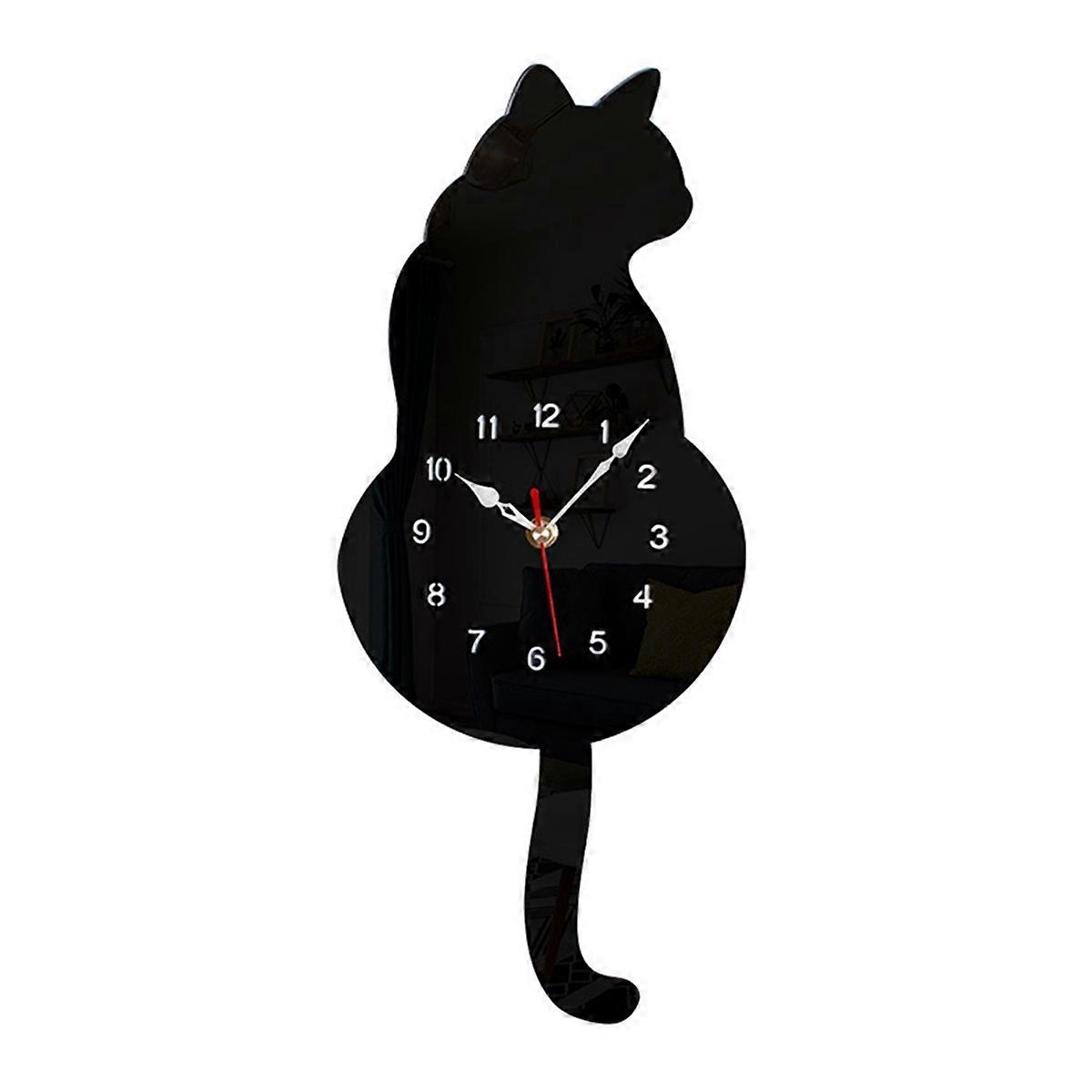 Black-Cat Pendulum Wall Clock,Cat Clock,Cat Clock with Moving Tail,Cat Swinging,Whimsical Funny Wall
