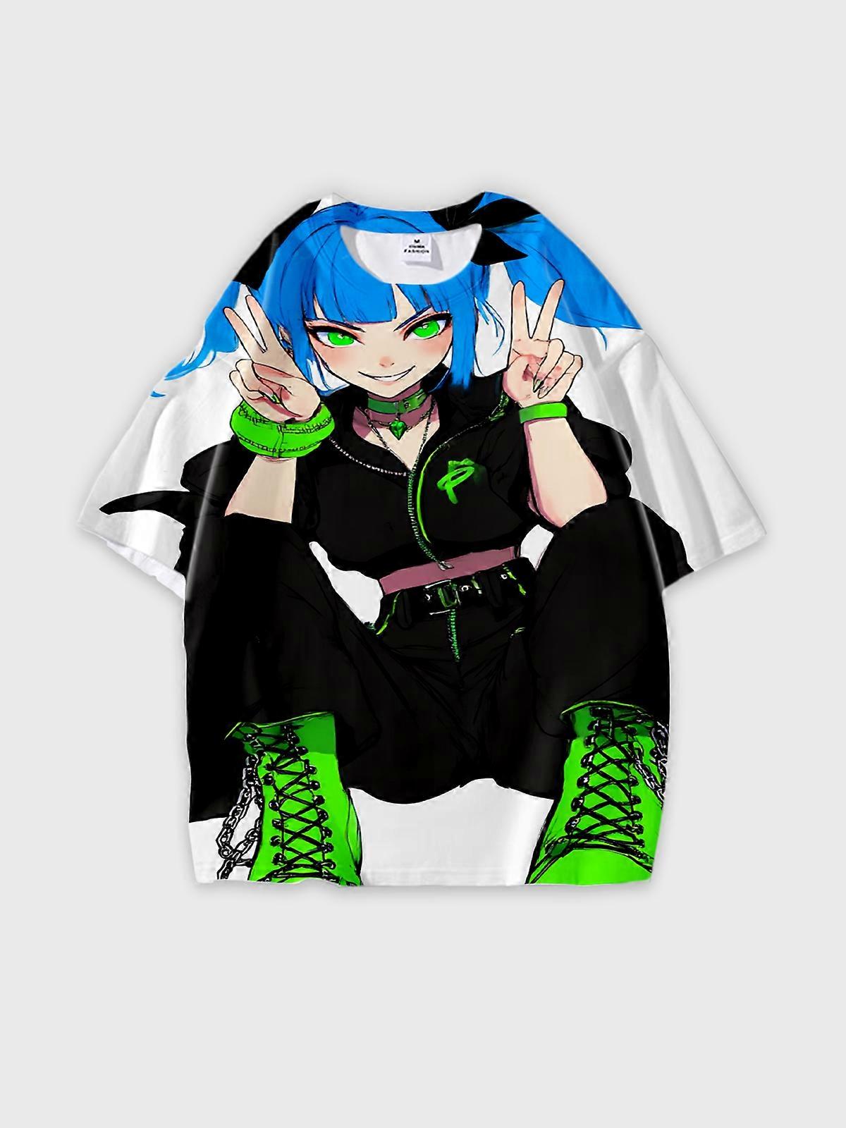 T-Shirt Round Neck, Loose Short Sleeve Pattern Graphic Tee, Unisex Summer Casual Top W1756