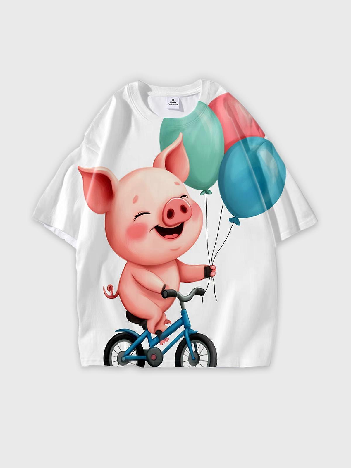 T-Shirt Round Neck, Loose Short Sleeve Pattern Graphic Tee, Unisex Summer Casual Top W2368