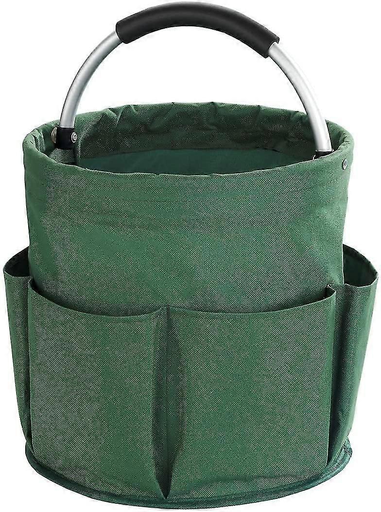 6Compartment Foldable Cleaning Product Storage Basket with Handle, Green