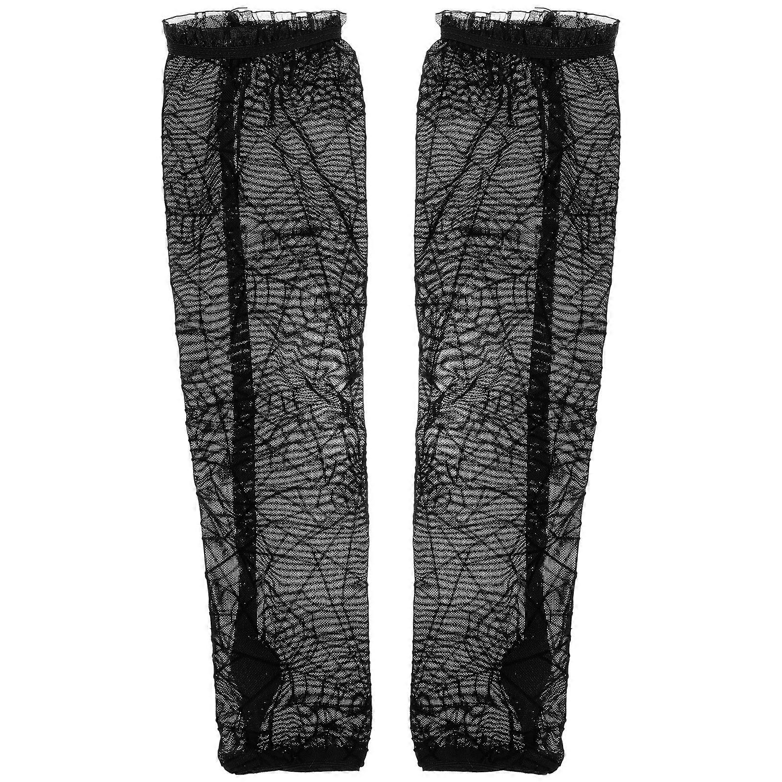 1 Pair of Spider Web Pattern Gloves Cosplay Performance Gloves Half-Finger Mesh Gloves Black