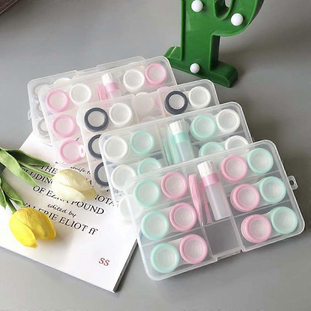 Six Pairs Contact Lens Case Transparent Contact Lenses Storage Travel Carrying Case with with Tweezer Care Solution Bottle Suction Bar