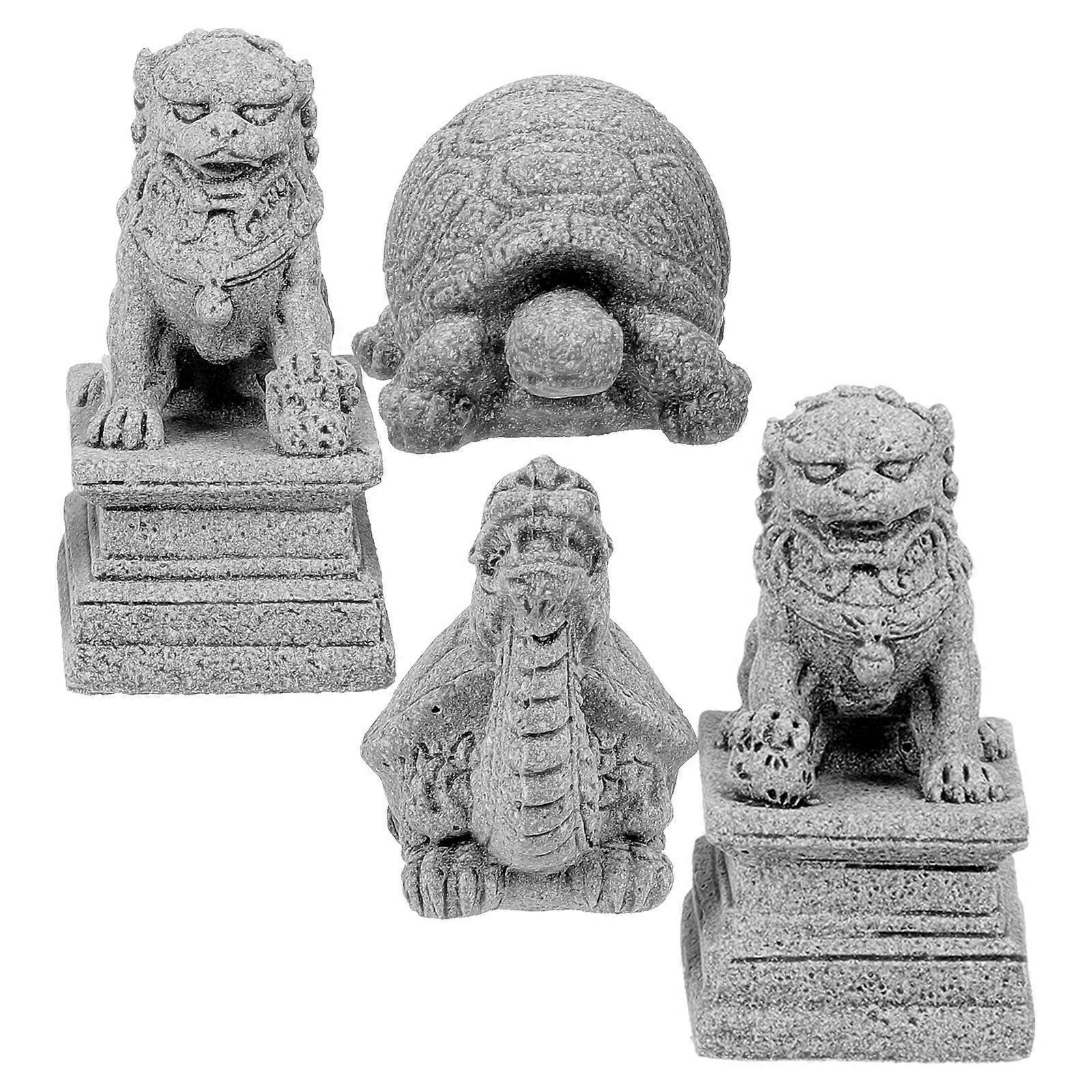 Guardian Lion and Turtle Statues for Bonsai Decorations with 8Pcs