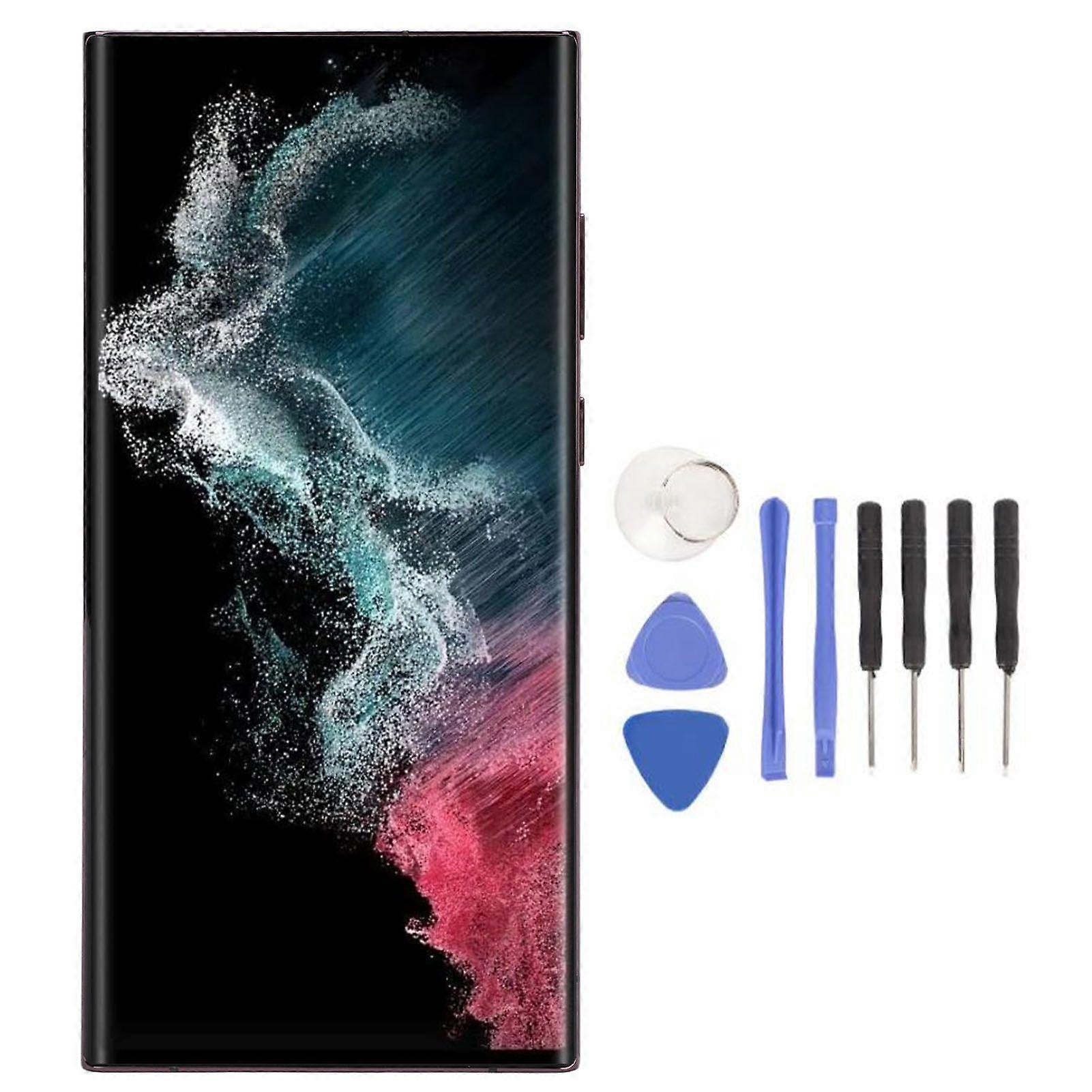 Phone LCD Display Replacement for Galaxy S22 Ultra Phone LCD Screen Touch Screen Digitizer Assembly Replacement with Fingerprint Frame Crimson Red