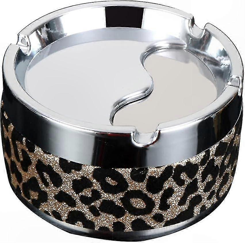 Leopard Print Car Ashtray with Lid for Outdoor Use Yellow Rotating Wind Fashion Design Portable and Durable