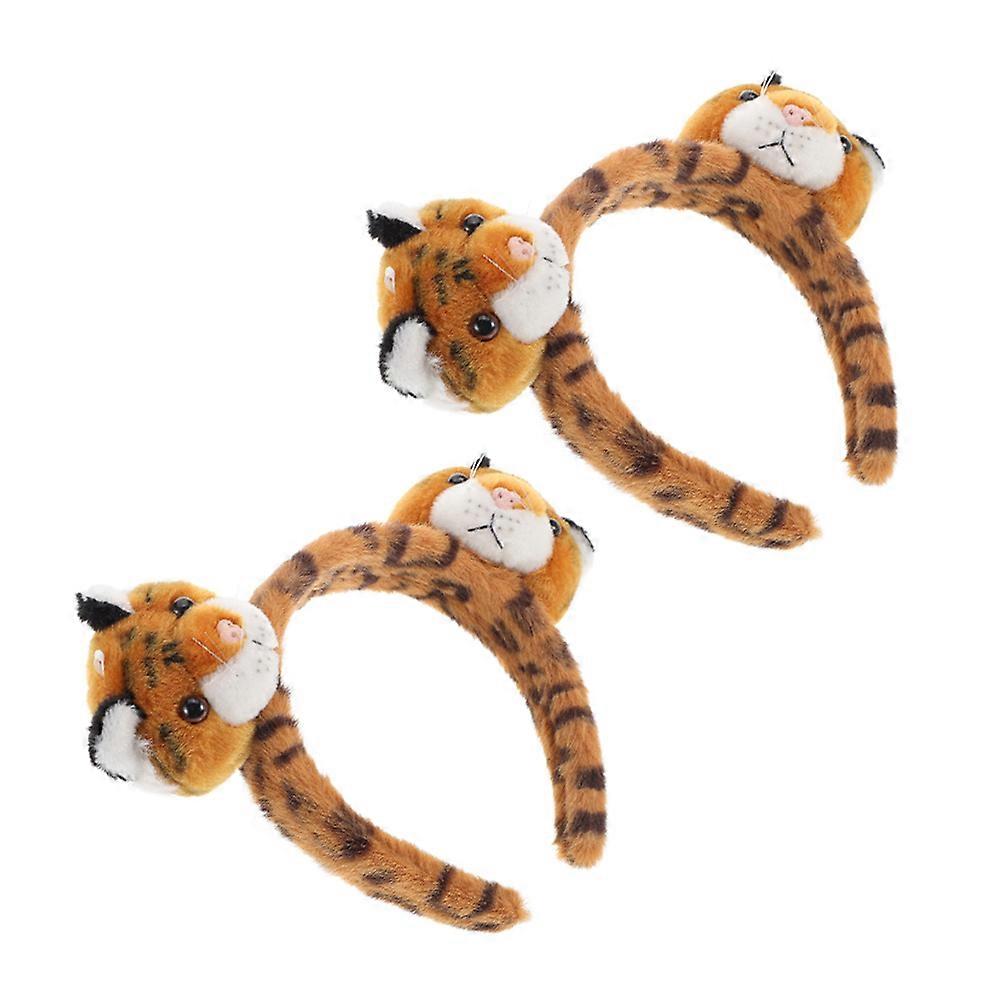 4Pcs Tiger Ear Headband for Face Washing Light Brown Plush Faux Accessory