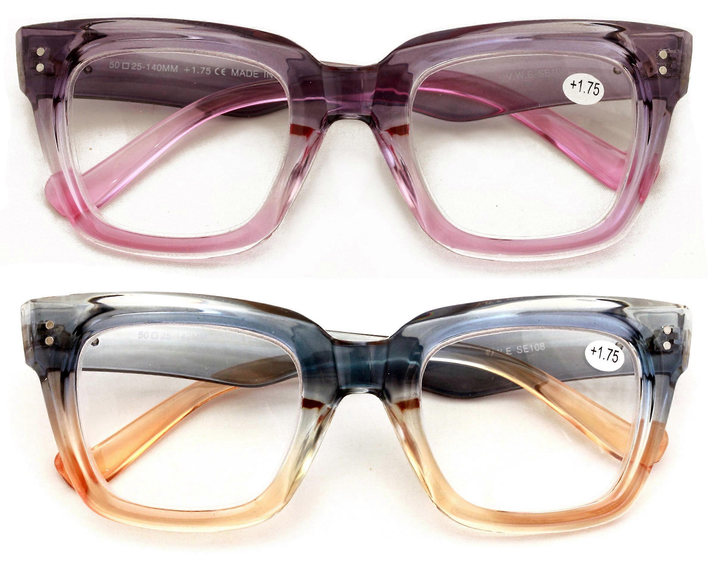 2 Pairs Women Bold Oversized Large Reading Glasses Traperzoid Clear Lens Reader 1.00