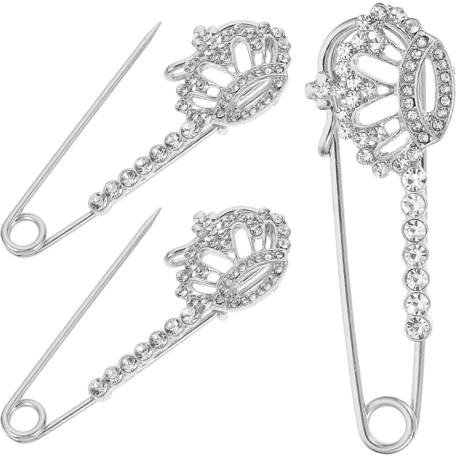 Silver Rhinestone Brooch Pin for Decor with Crown Design 9Pcs Set
