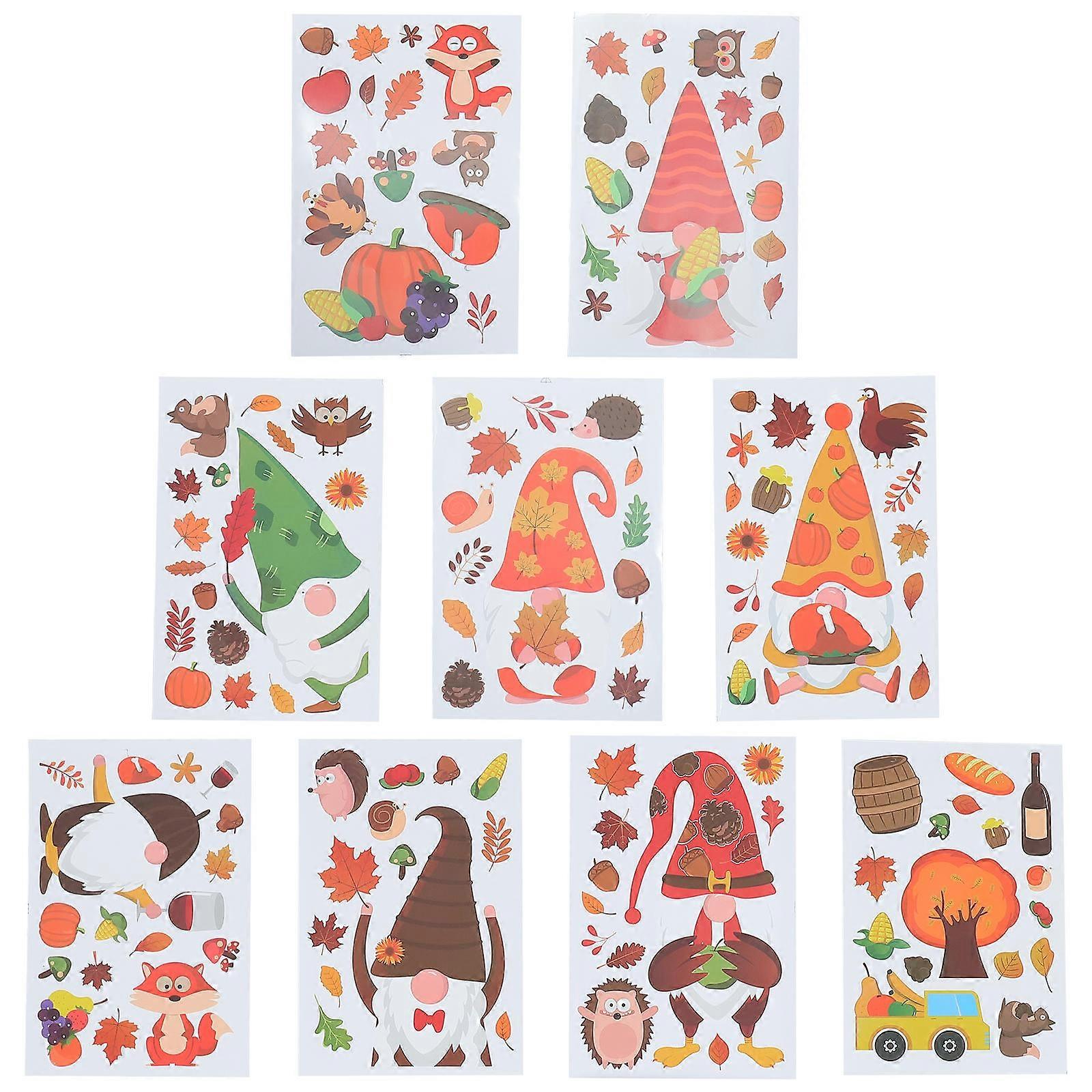 Thanksgiving Refrigerator Sticker 18 Sheets Dwarf Pattern Removable For Thanksgiving Party Assorted Color Dirt-resistant 2Pcs