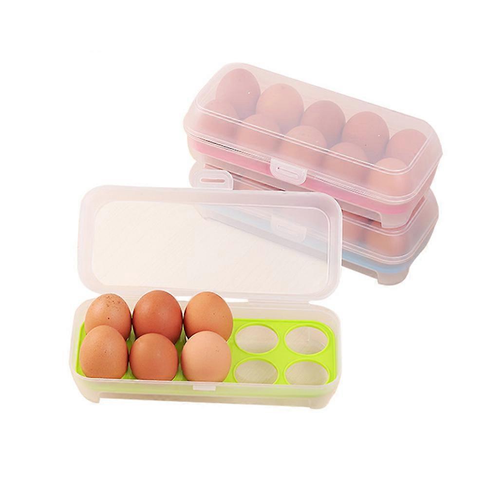 Plastic Egg Holder Transparent Storage Box Tray for Refrigerator 15 Grid Green