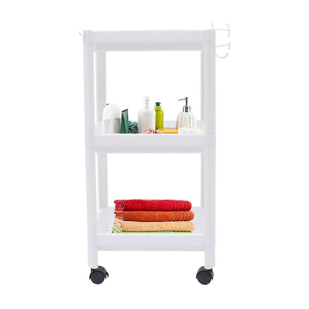 3-Tier Storage Trolley Kitchen Bathroom Floor Standing Storage Rack with Wheels