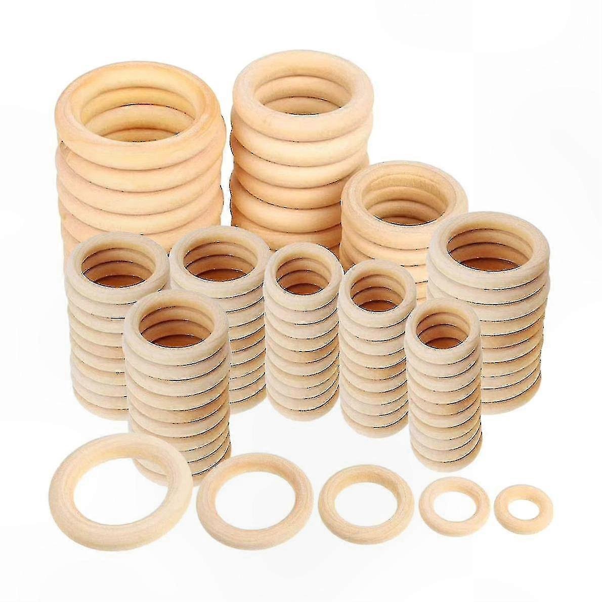 Natural Wood Rings Set, 120pcs Unfinished Wooden Circles for DIY Crafting and Macrame Projects