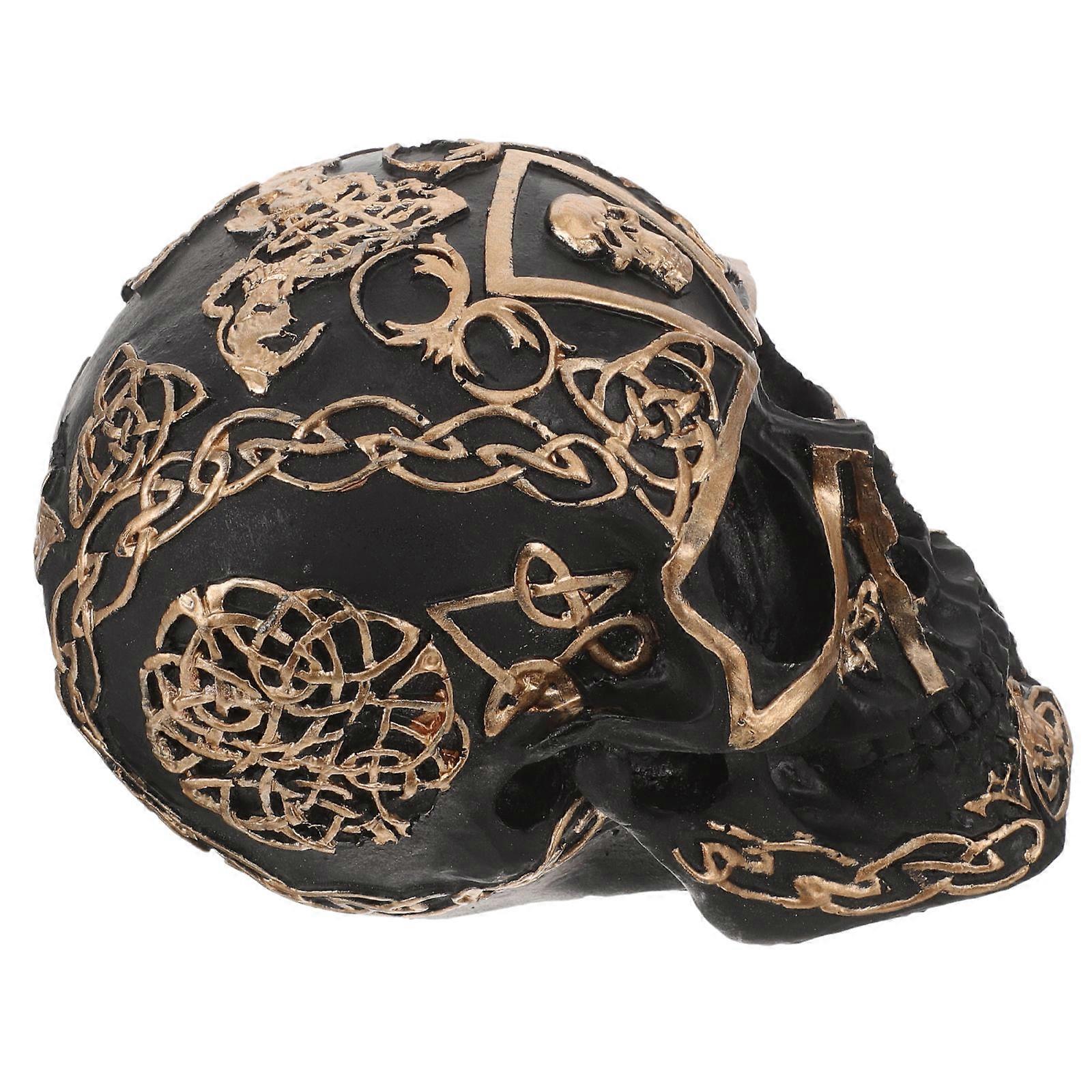 Horror Skull Head Ornament Resin Decor for Office Use 3Pcs Crack Grain