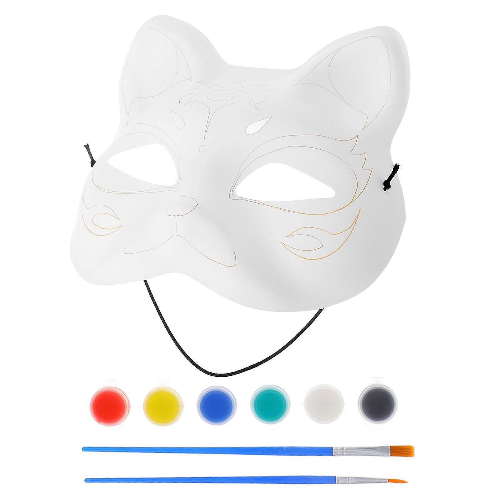 White Cat Mask DIY Painting Mask for Party 5Sets Unpainted Masks