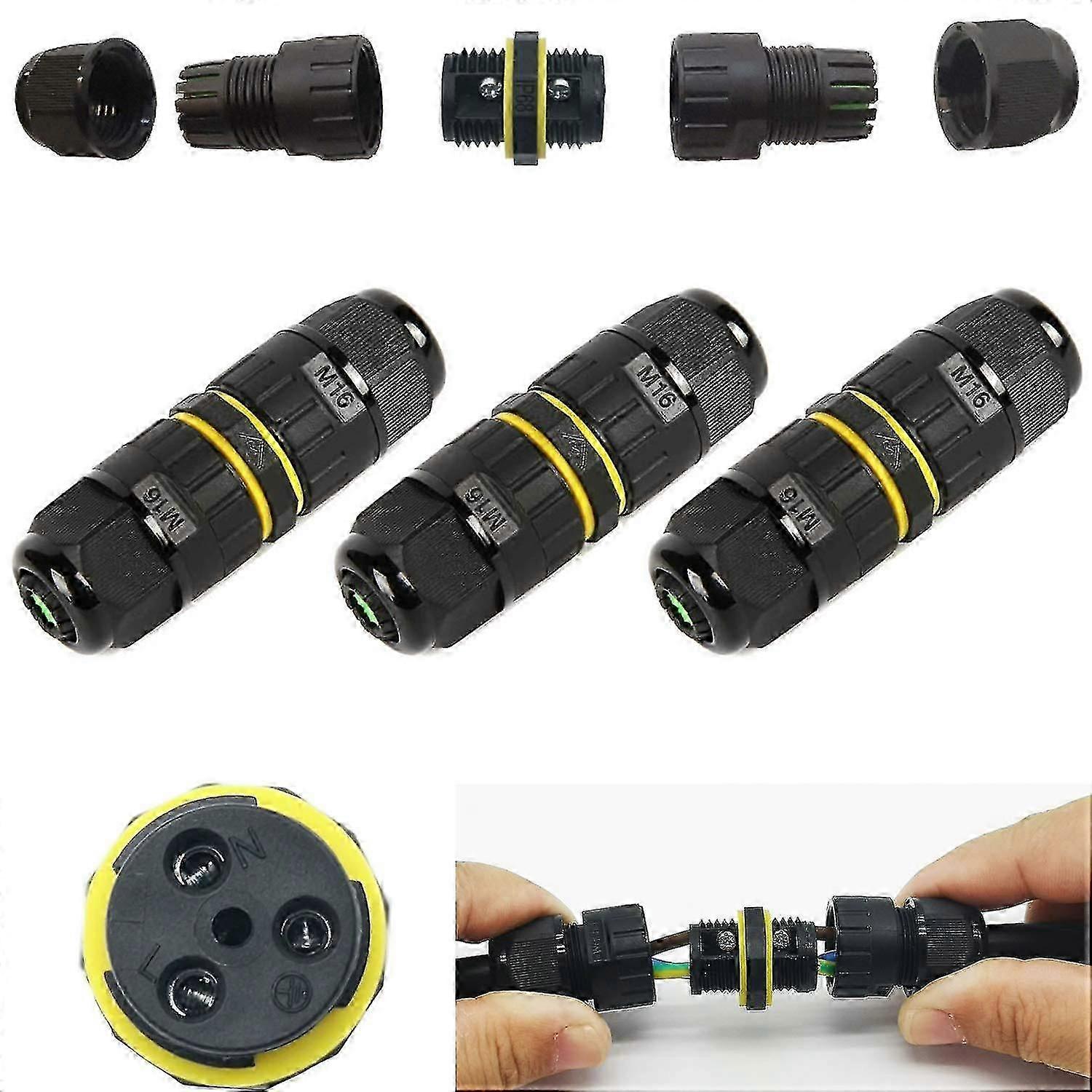 3pc Ip68 Waterproof Connector Box/max 10mm Cable Connector/cable Socket(3 Pole)