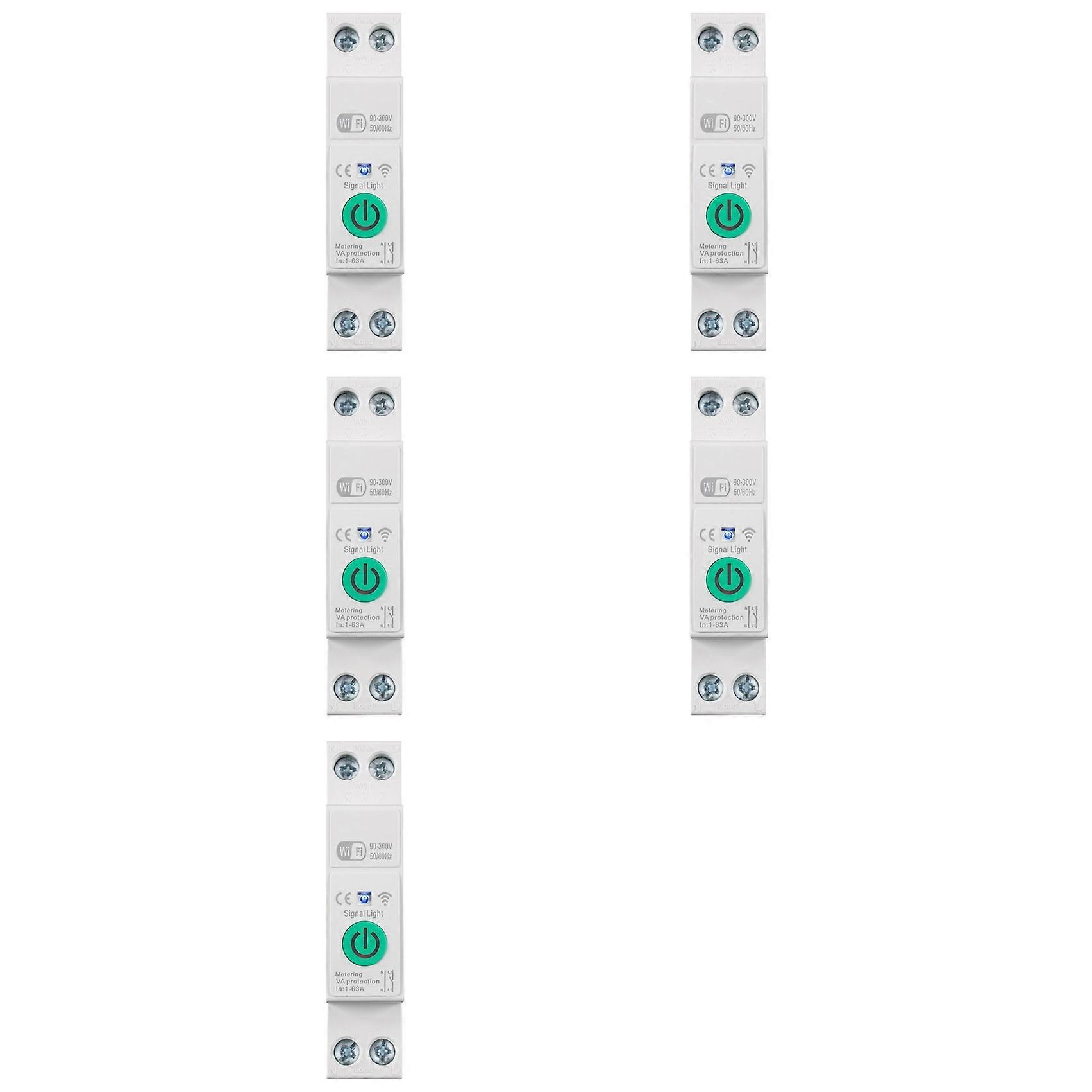 5X Tuya WiFi Smart Circuit Breaker 1P+N 63A Din Rail Switch with Electricity Statistics Remote Voice Control for Alexa