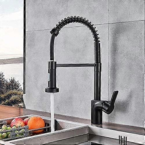 Matte Black Pull Out Spring Kitchen Faucet, Single Handle Mixer Tap, 360Degree Rotation, Hot and Cold