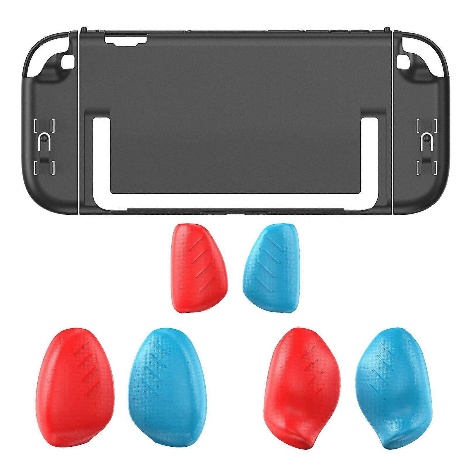 For Nintendo Switch 2 Crystal PC Case & Grip Clear Black + Red Blue