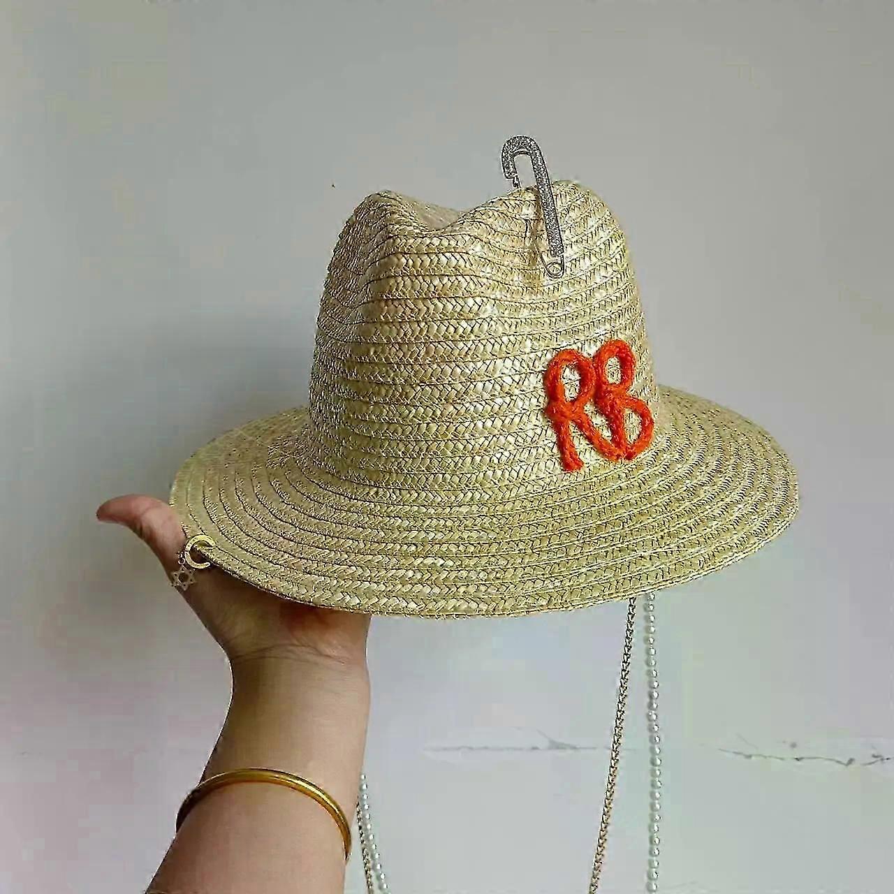قبعة صيفية من القش ذات حواف سوداء، أنيقة فرنسية للسيدات، مناسبة للسفر على شاطئ البحر، قبعة من القش ذات حافة عريضة على طراز هيبورن