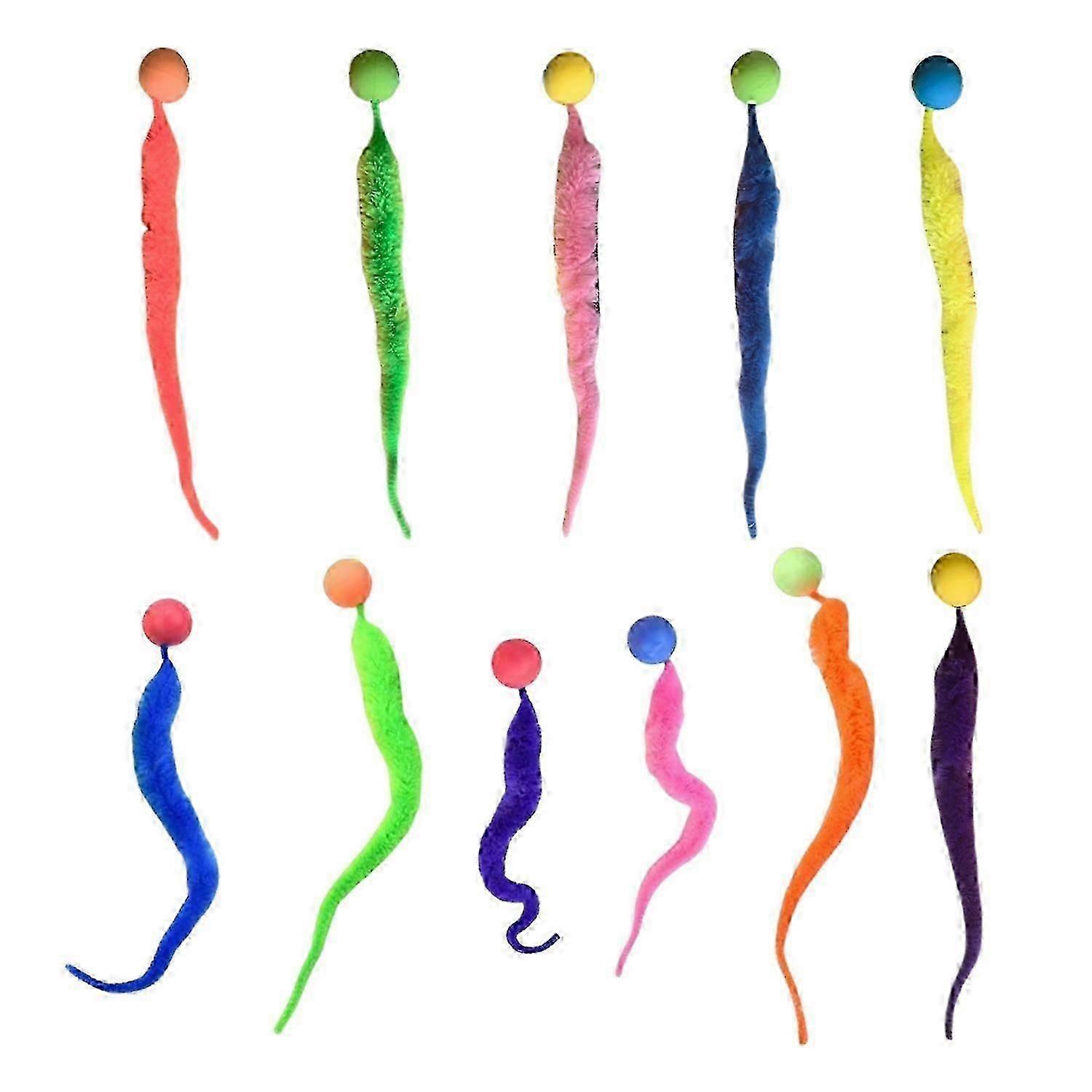 Interactive Bouncy Ball with Tail Colorful Fuzzy Worm Bouncy Ball Cat Toy Rainbow Worm Cat Chasinge