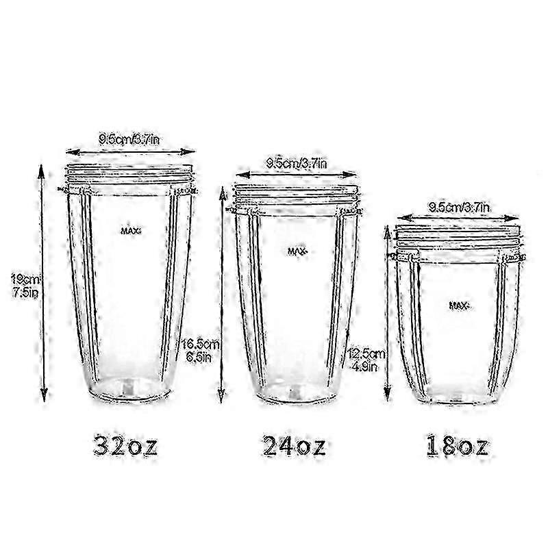 Nutribullet Replacement 18/24/32 Oz Replacement Cups Compatible With Nutri Bullet 600w And 900w