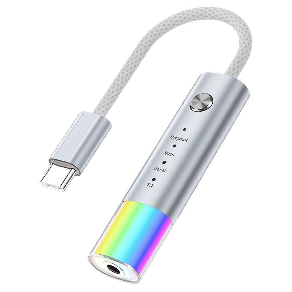 Universal Typec to 3.5mm Headphone Audio Converter Hifi Sound Quality 7.1 Channel Wired Call Typec Adapter Silver Grey