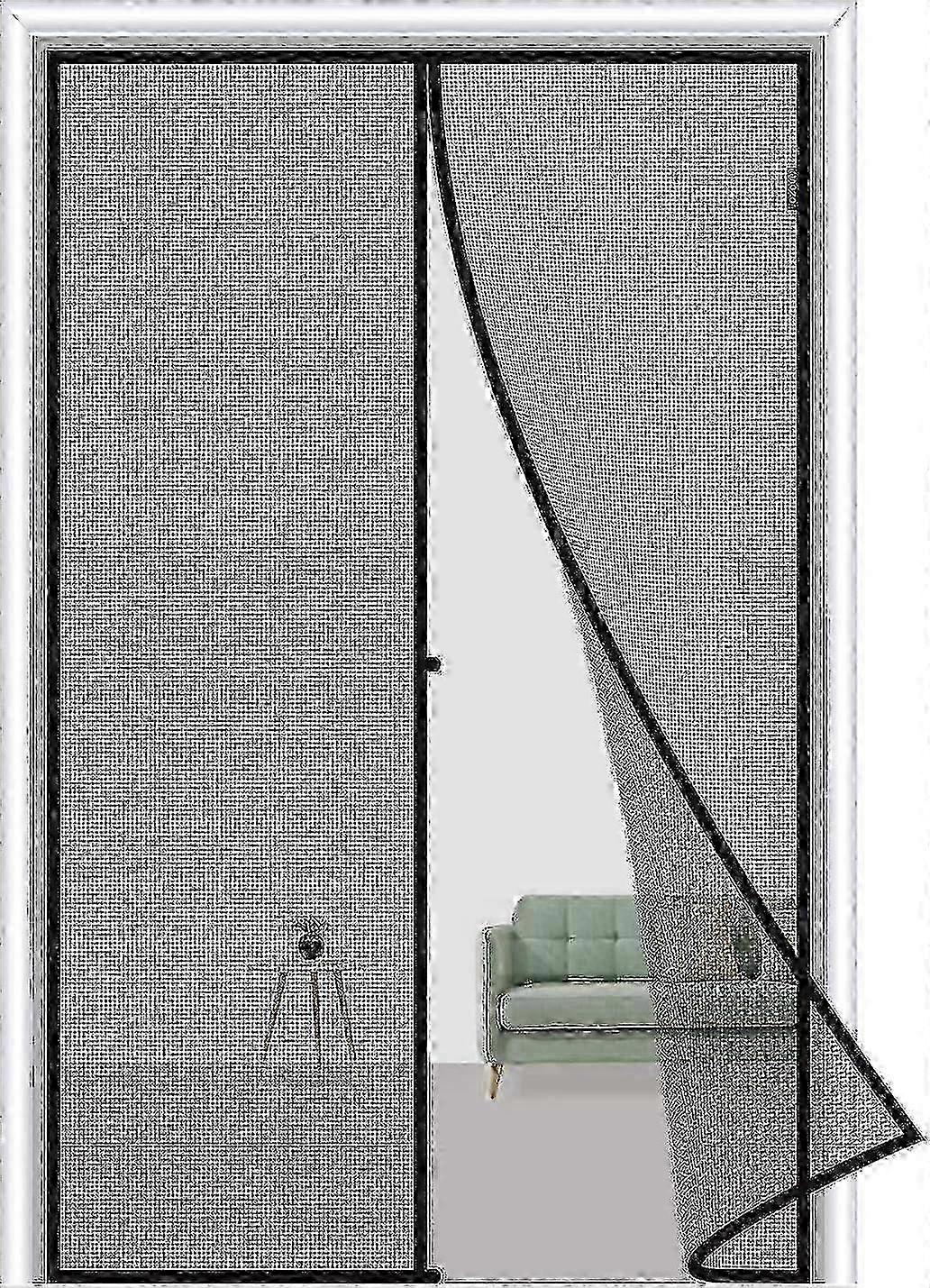 ستارة باب مغناطيسية سوداء مقاس 80 × 210 سم ، طارد حشرات مضاد للبعوض ، بدون حفر ، لجميع الفصول