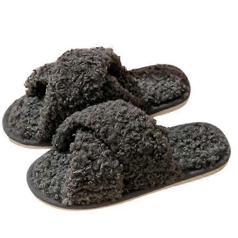 Women's Soft Plush Lightweight Slippers, Fuzzy Cross Band Slip-On Open Toe Cozy Indoor/Outdoor