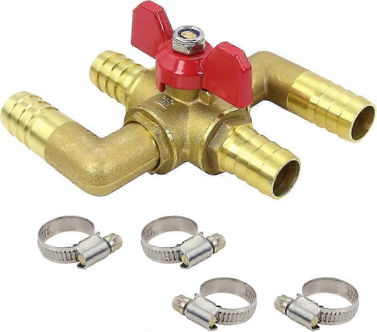All Solid Brass 3/4 Body Automobile Integrated 4-Way Heating Water Manual Control Valve, Heater Core Bypass Valve Fitting with 4 Clamps
