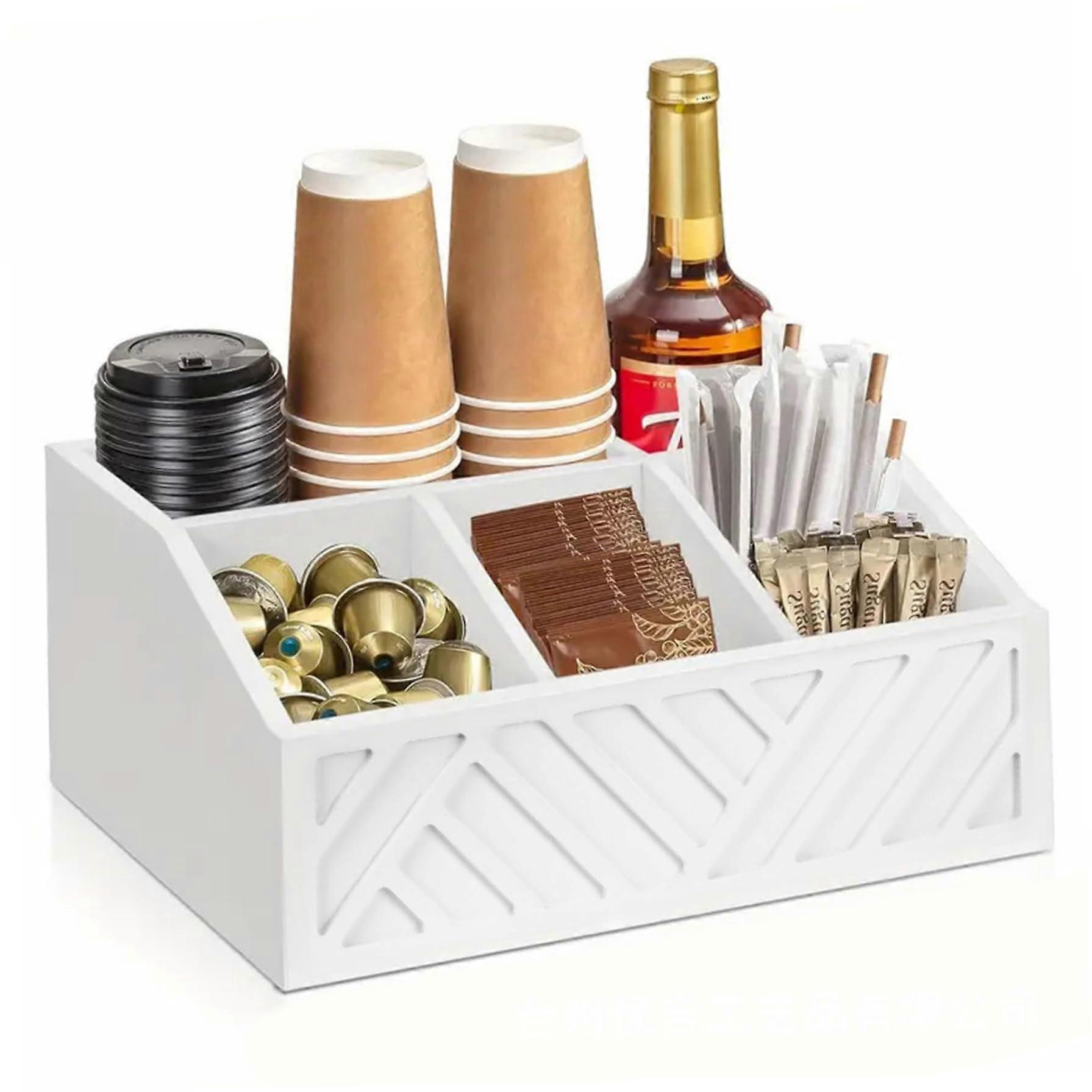 Wooden Paper Plate Dispenser With 5 Compartments, 11.8 X 7.7 X 4.7 In, Silverware Caddy For Kitchen Countertop