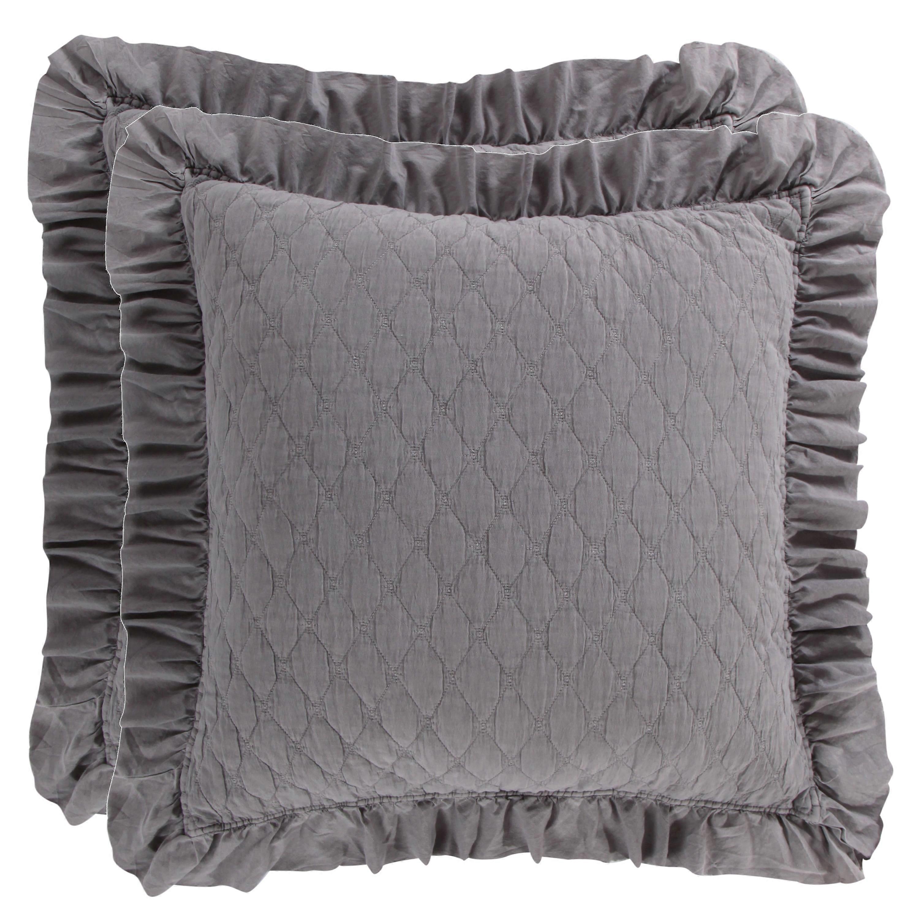 Levtex Home - Grey Stonewash - Quilted Euro Shams Set of Two (26 x 26 in.) - Microfiber