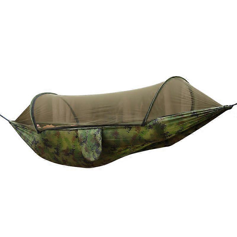 Outdoor camping anti-flip nylon hammock with mosquito net single double automatic quick-opening spreader bar mosquito net hammock