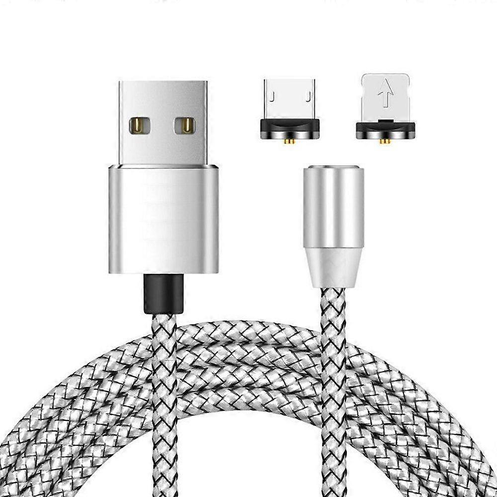2 in 1 USB to 8 Pin + Micro USB Magnetic Metal Interface Charging Cable