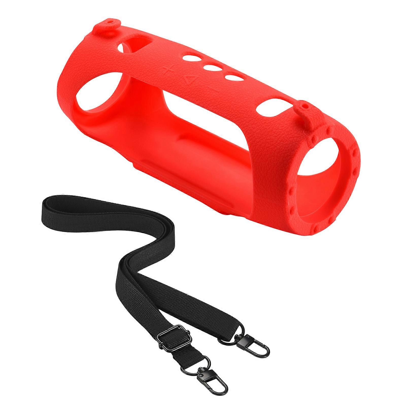 Silicone Protective Case for Charge 6 Speakers with Shoulder Straps, Dustproof and Shockproof Speakers Guard  Red