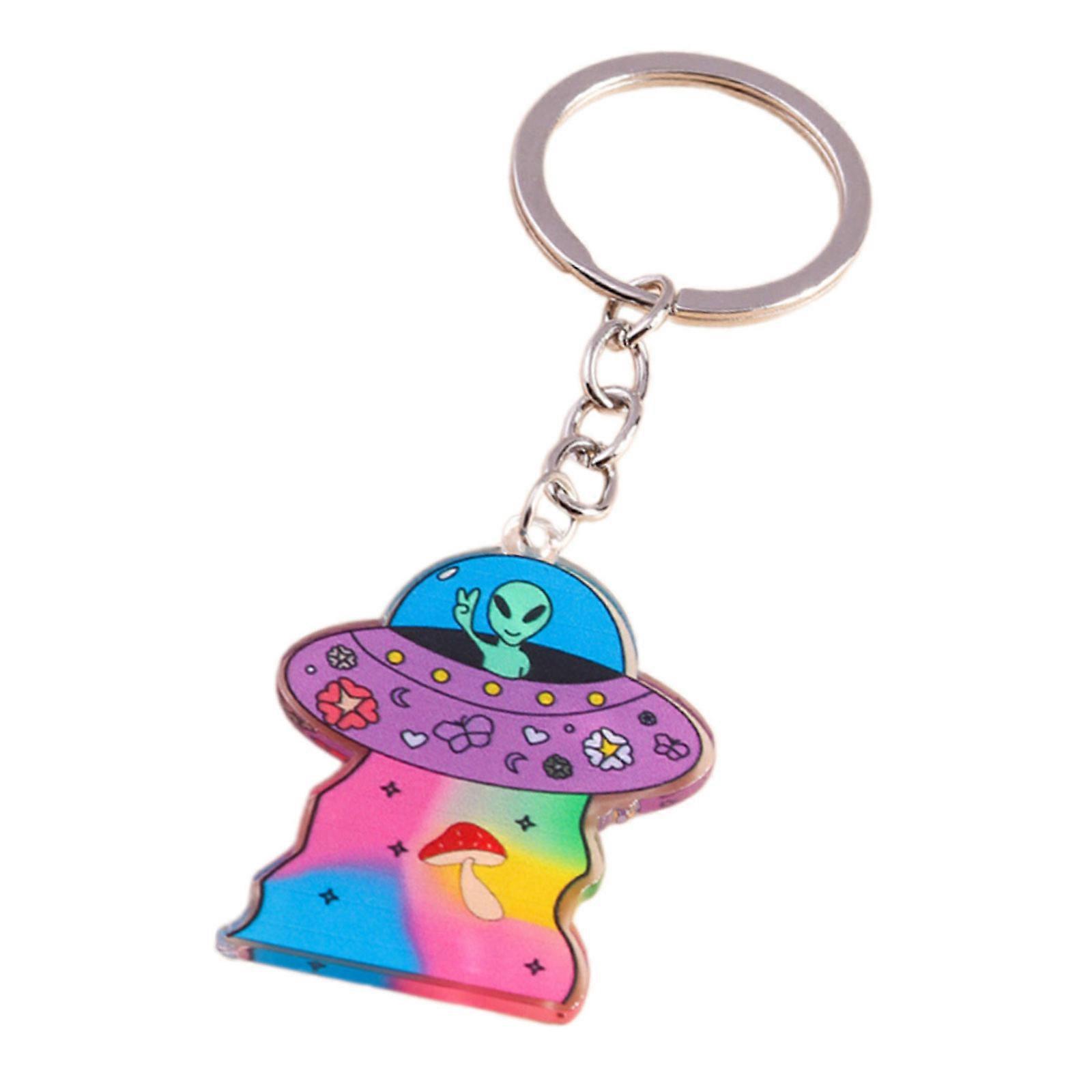 Minimalist Alien Spaceship Key Ring Compact Portable Keychain Unique Futuristic Decoration For Keys Or Bags  Purple