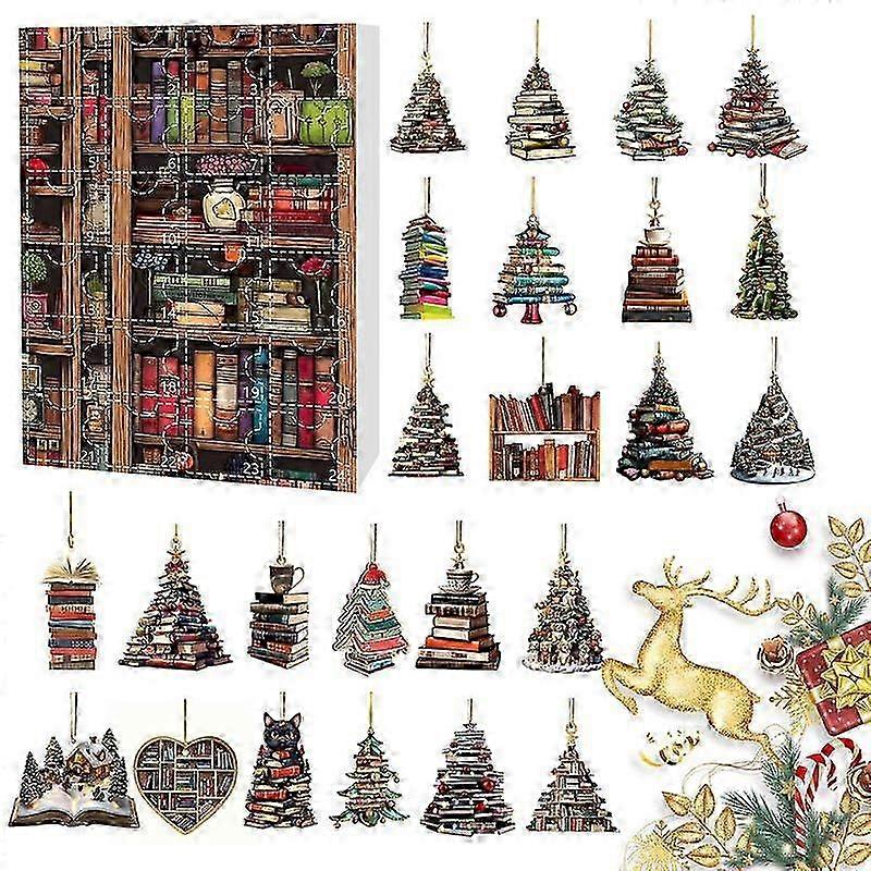Christmas Tree Shape Bookshelf Pendant Advent Calendar 24 Days Acrylic Book Stacking 2D Pendant Countdown Calendar Box 25-26
