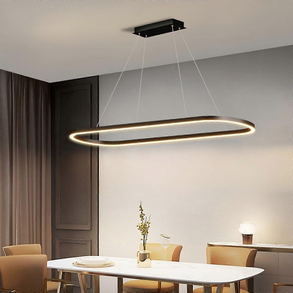LED Oval Dining Table Pendant Light Dimmable with Remote, Adjustable Height Ceiling Lamp Black 100cm