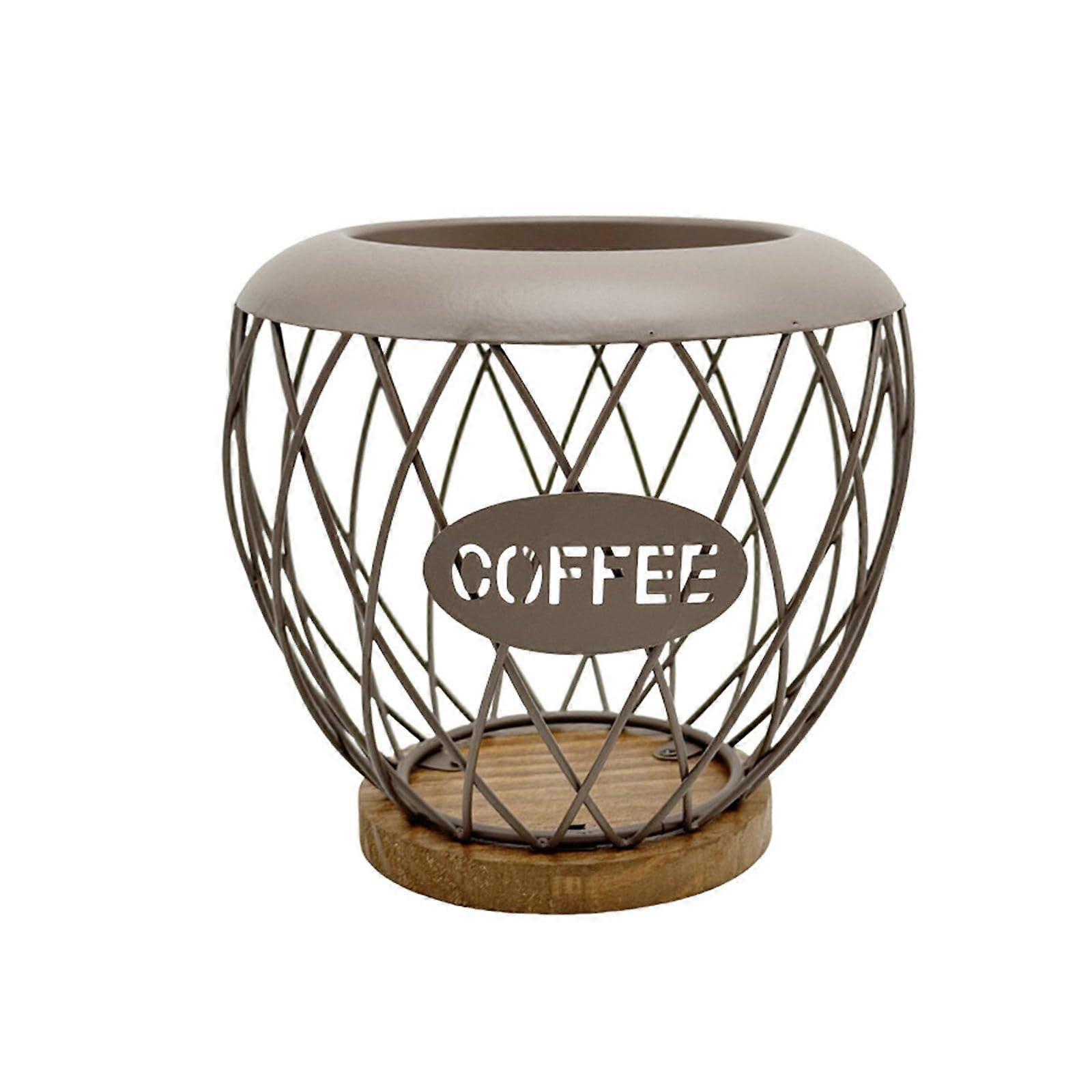 Coffee Pod Holder with Metal and Wood Design, Countertop Organizer for 50 Pods, Space Saving Brown