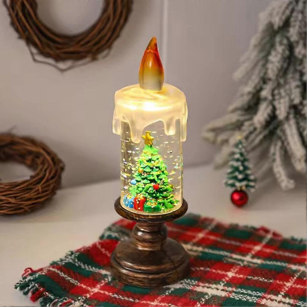 Christmas Flameless LED Candle with Timer, Flickering Snow Globe Light for Holiday Home Decor, Battery Operated 1pc