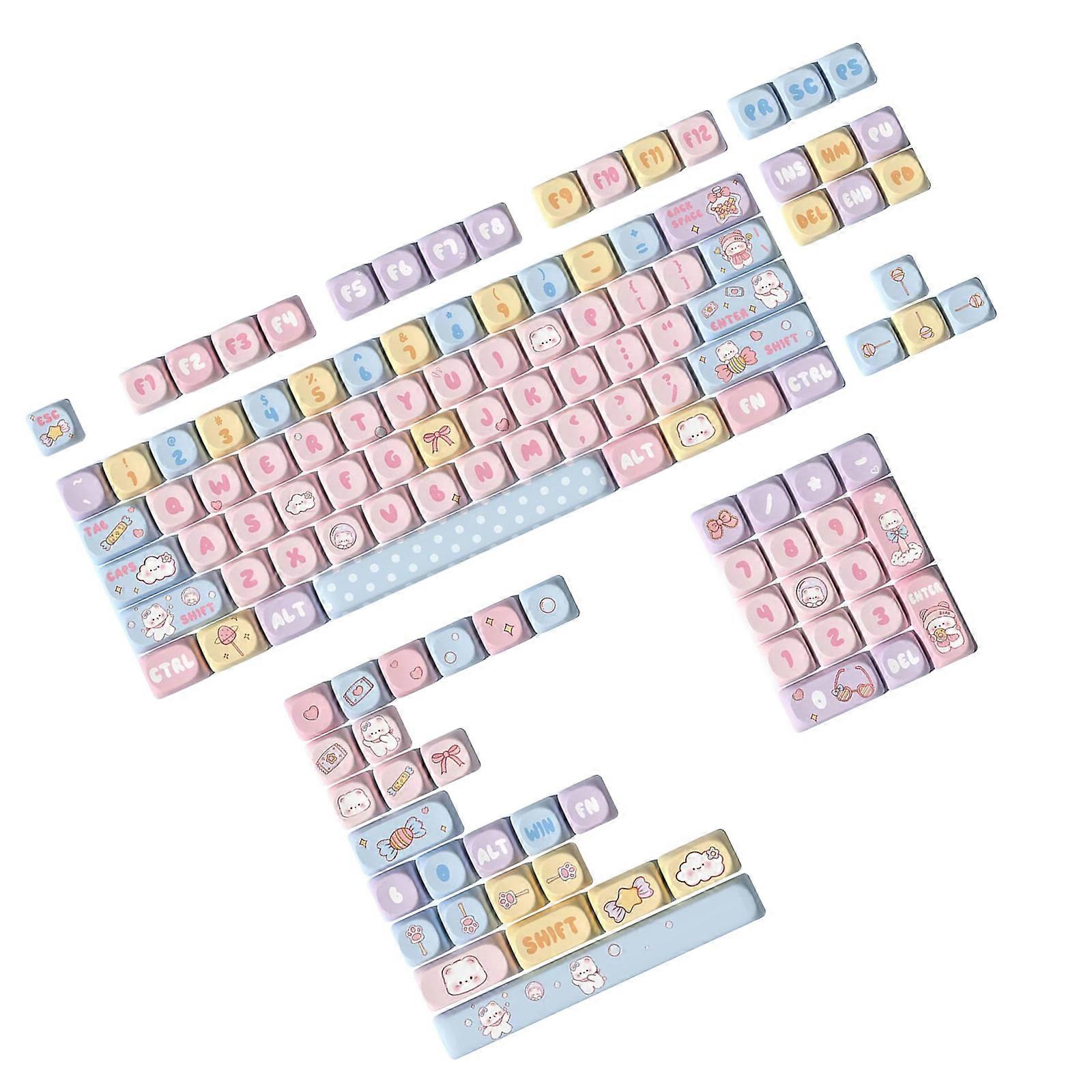 Mechanical Keyboard Keycaps 131keys PBT Material MOA Height Colorful Candy Bear Theme Customization Keycap Set Multicolor