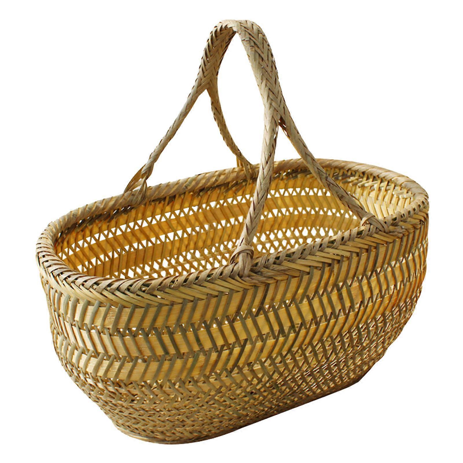 Startseite Gemüsekorb Bambus Eierkorb Weben Einkaufskorb (zufällige Farbe)