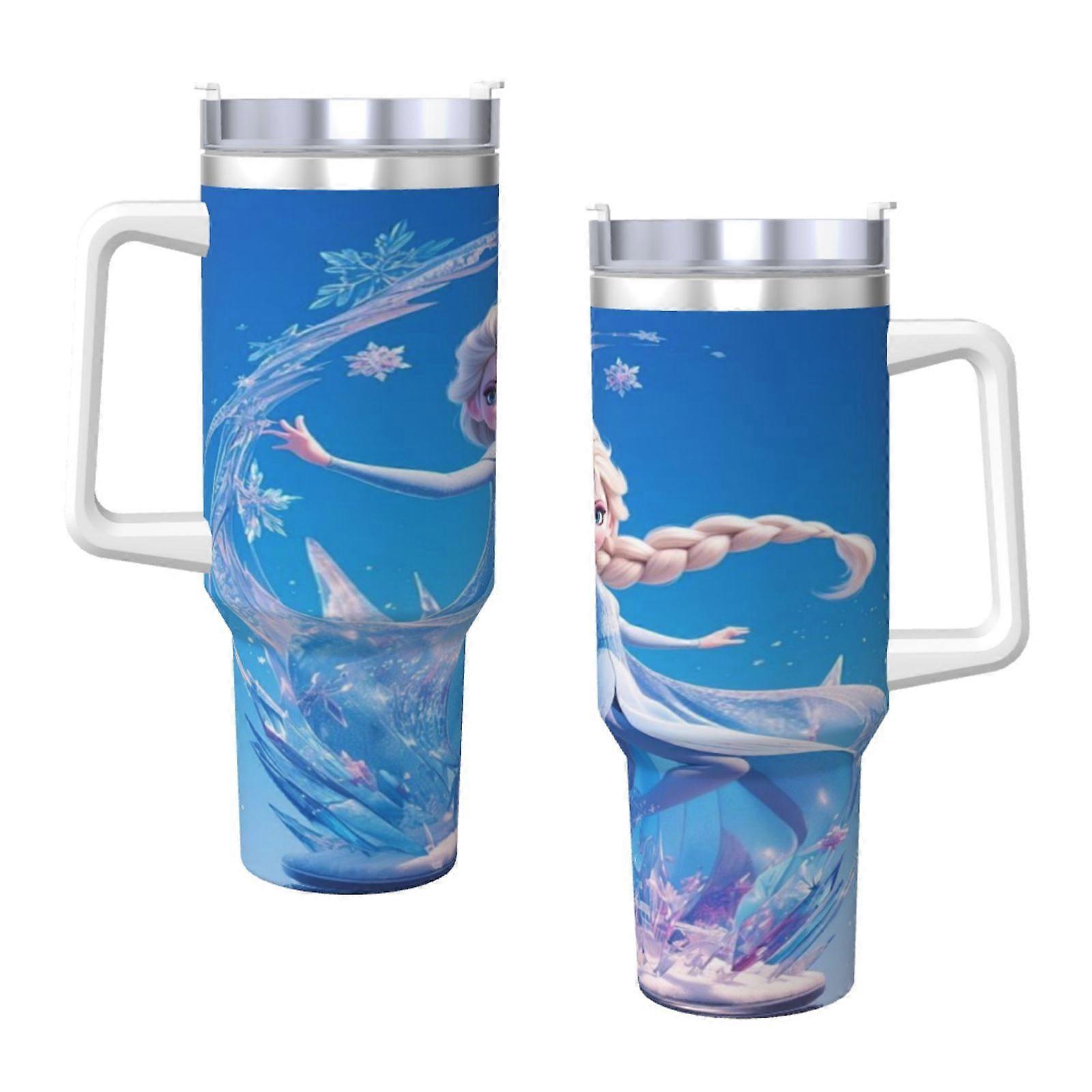 Frozen 40 Oz Tumbler With Handle And Straw Leakproof Insulated Tumbler With Lid And Straw Made Of Stainless Steel Cup Holder Friendly Base