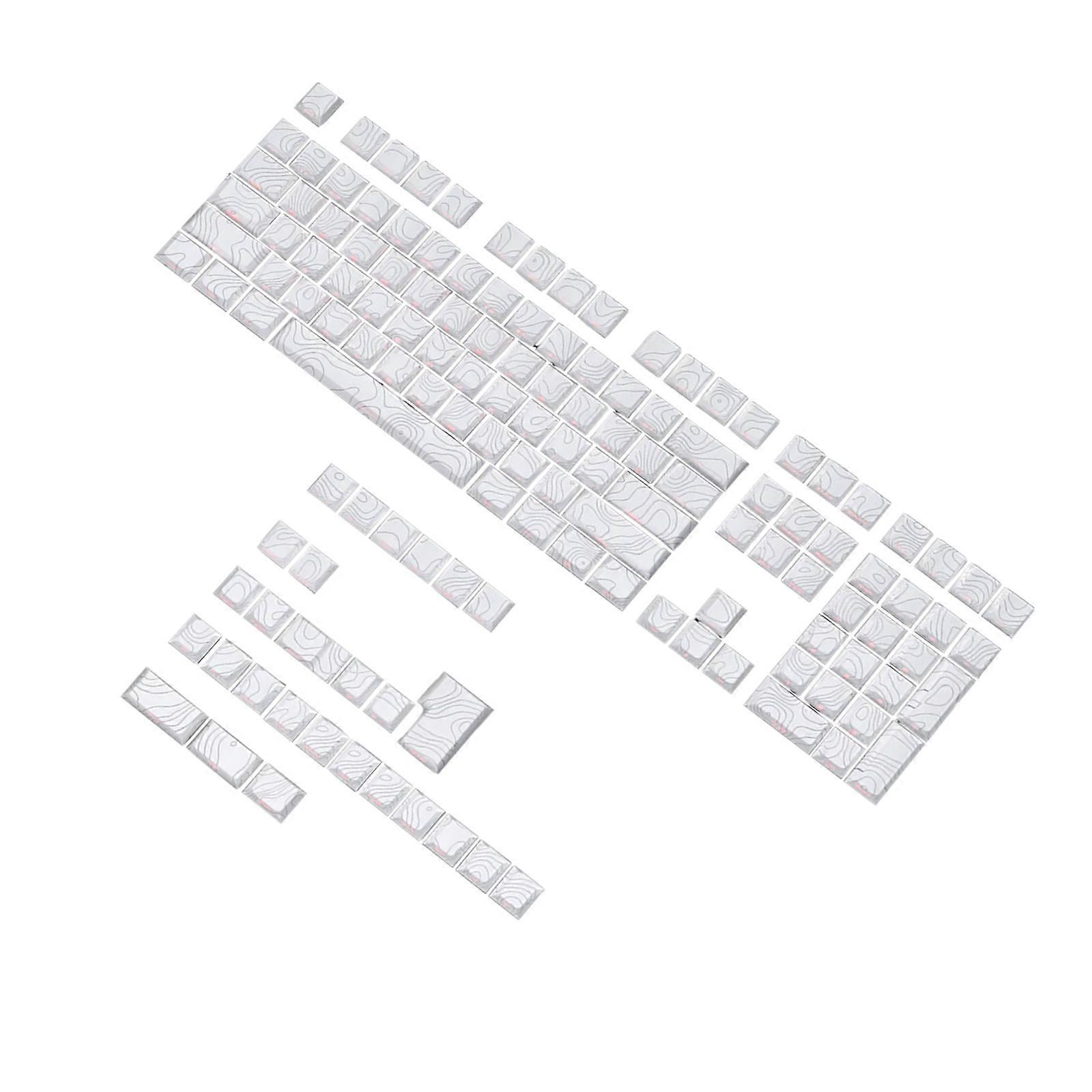 136Keys Keycaps Set with Side Engraves Side Engraves Line Engravings Texture for Mechanical Keyboards  White