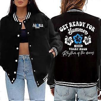Gør dig klar til sommer Hawaii Vacay Mood Prints Parjakke Casual Løs Dame Baseballtrøje Hip Hop Efterår Amerikanske Jakker