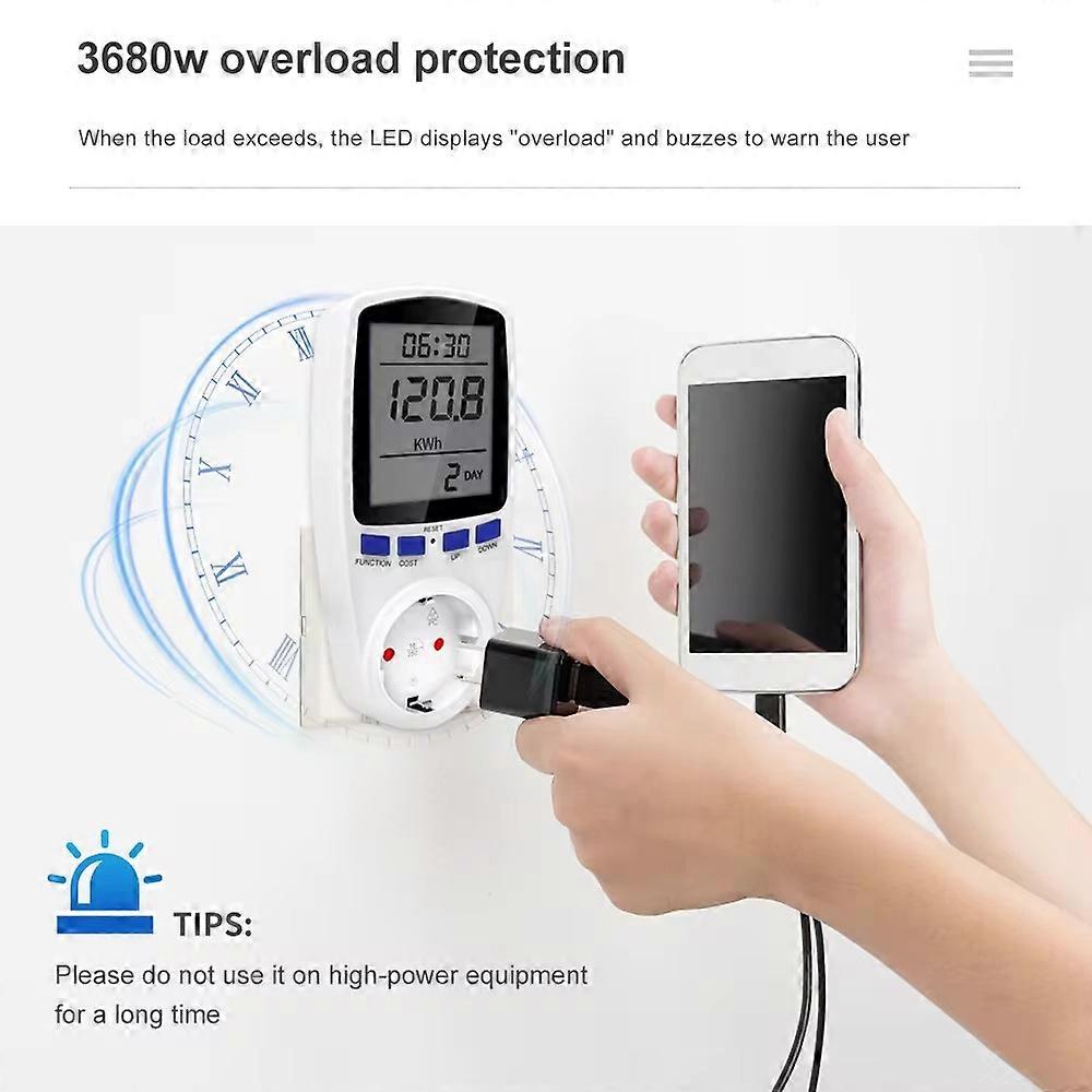 230V AC Digital Power Meter Wattmeter Socket Wattage Kwh Energy Meter US UK AU EU Plug Optional Measuring Outlet Power Analyzer